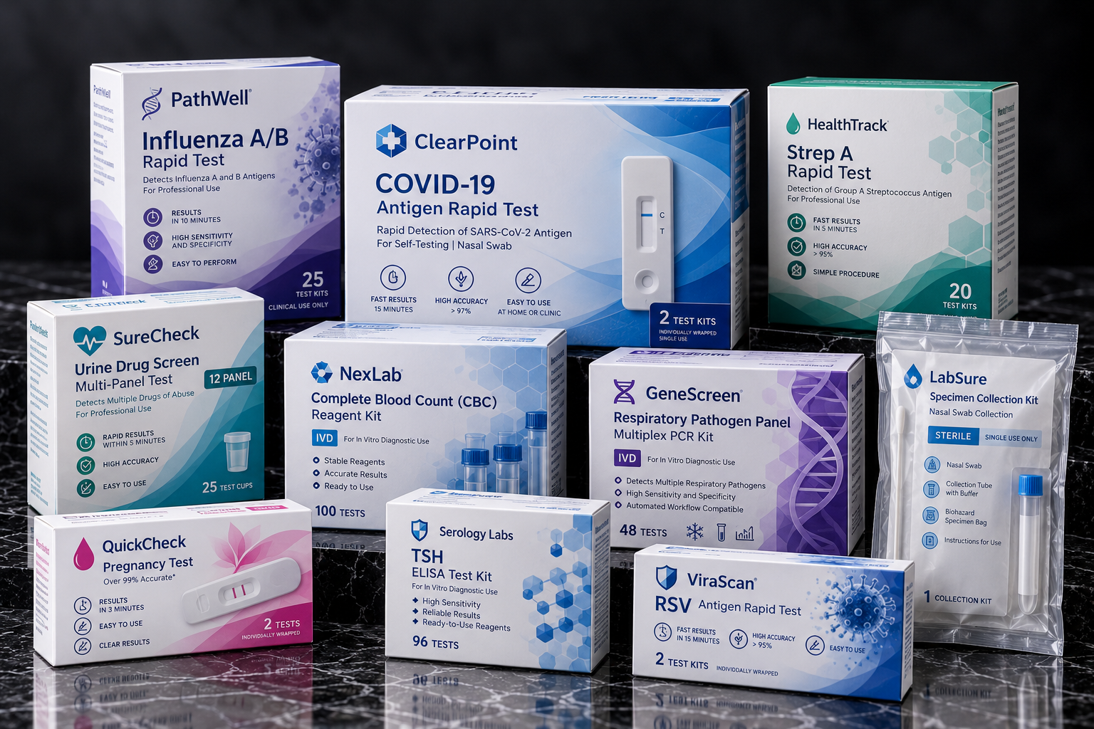 Assorted Medical Diagnostic Test Kits