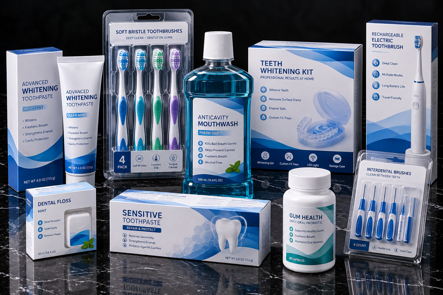 Complete Oral Care Collection on Marble