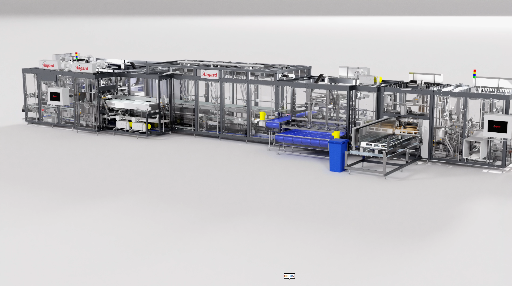 Combination machine equipped with inline indexing to gently guide trays into position.
