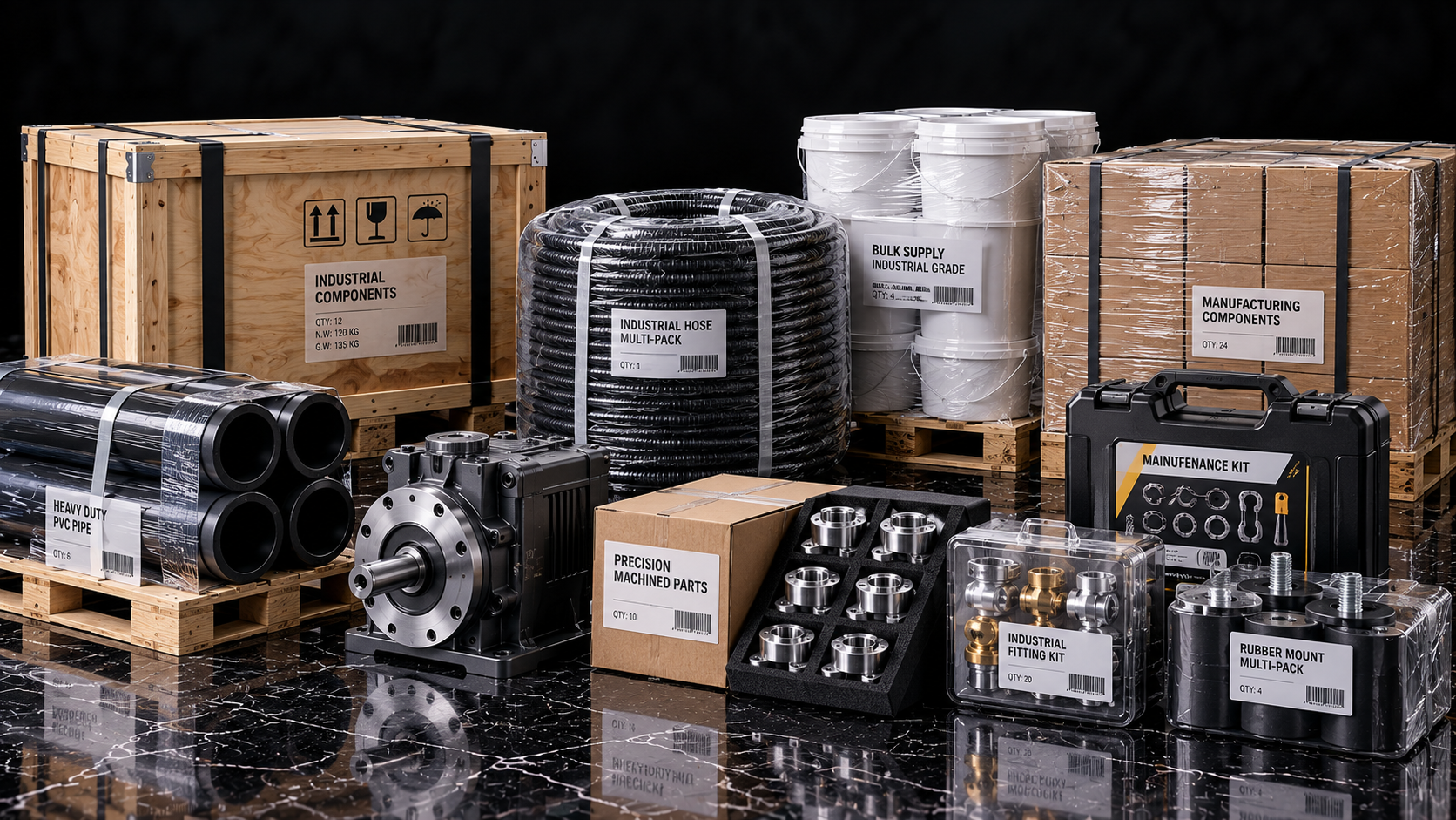 Industrial Components on Glossy Marble