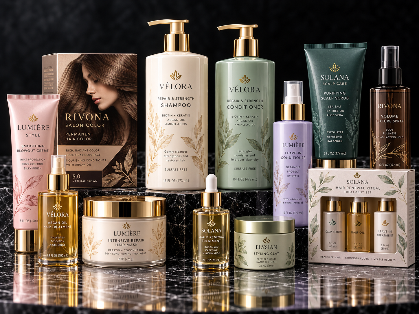 Luxury Haircare Collection on Marble