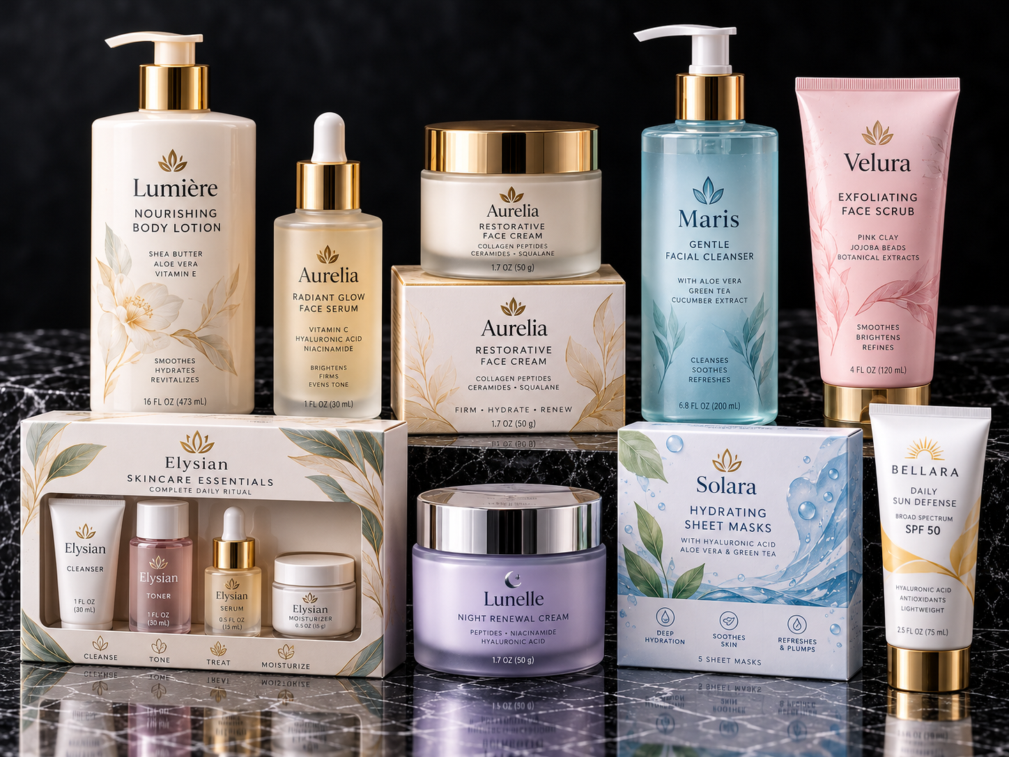 Luxury Skincare Collection on Marble