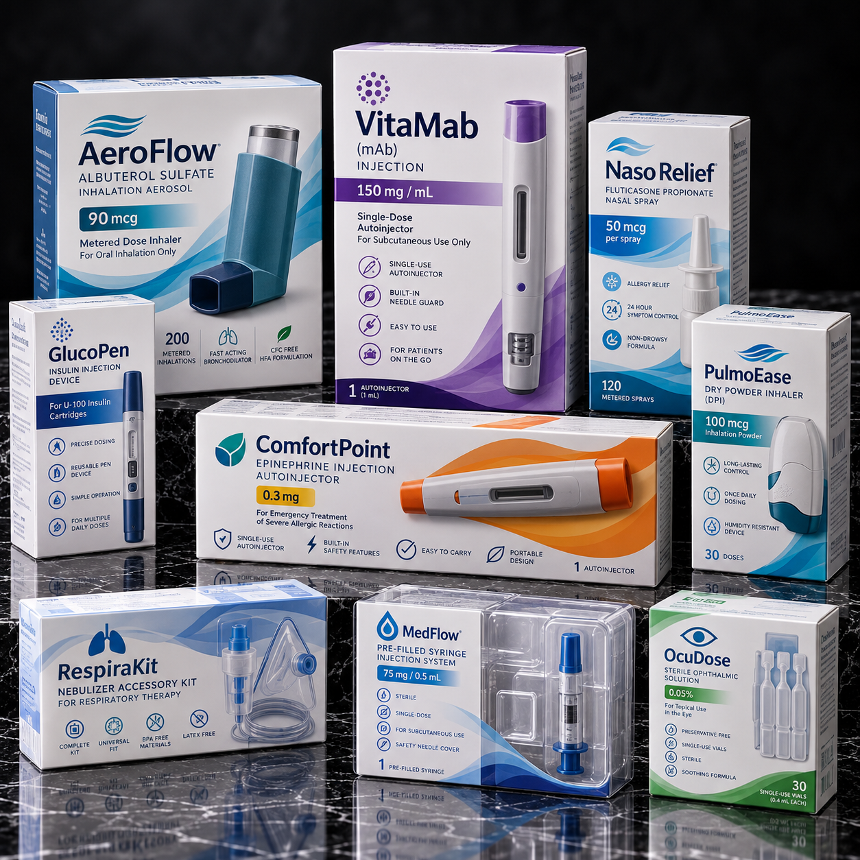 Pharmaceutical Devices on Glossy Marble