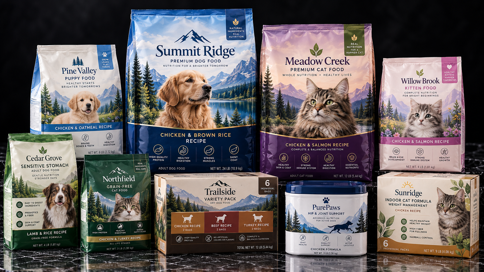 Premium Pet Food Collection Display