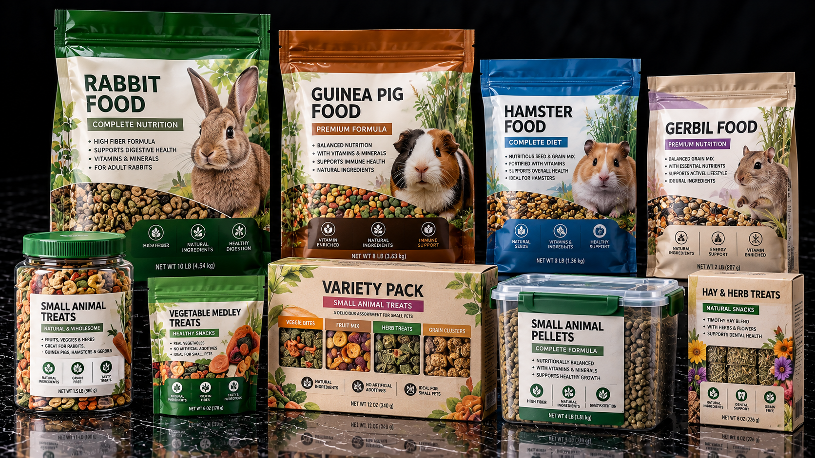 Small Animal Treats Collection on Marble