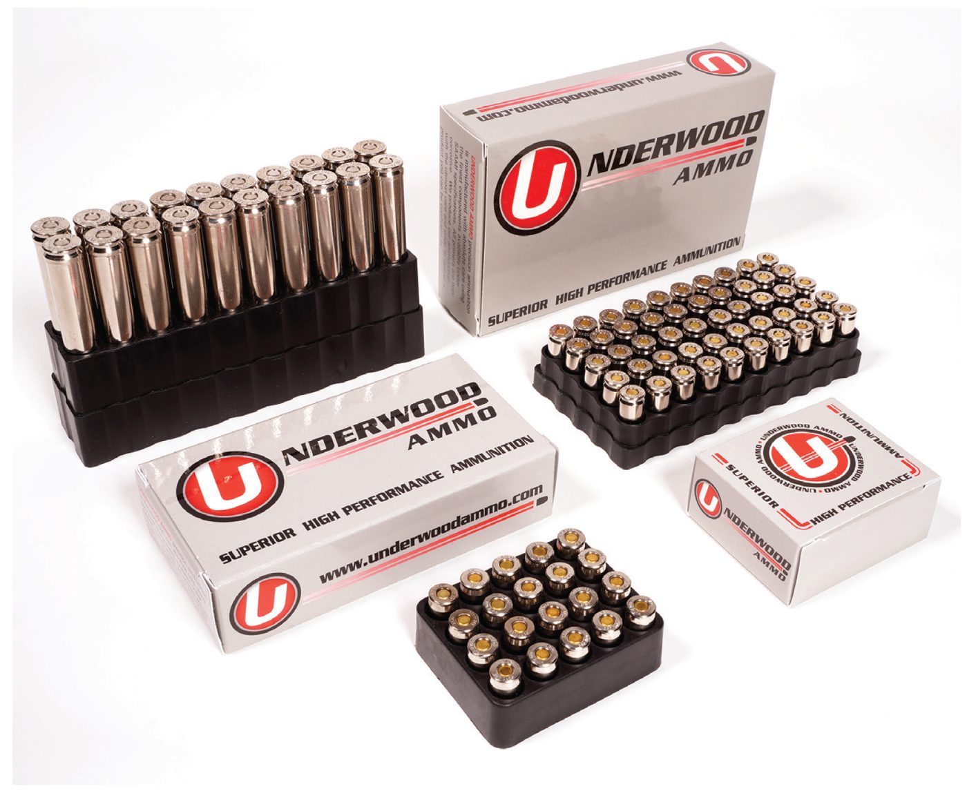Ammunition retail cartons and tray inserts of loaded rounds