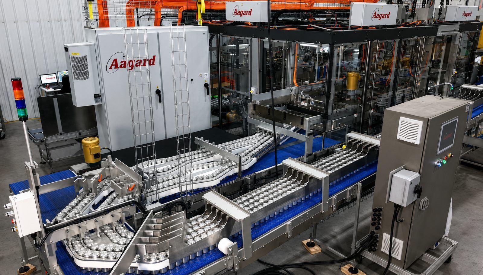 Aagard beverage packaging line running aluminum cans