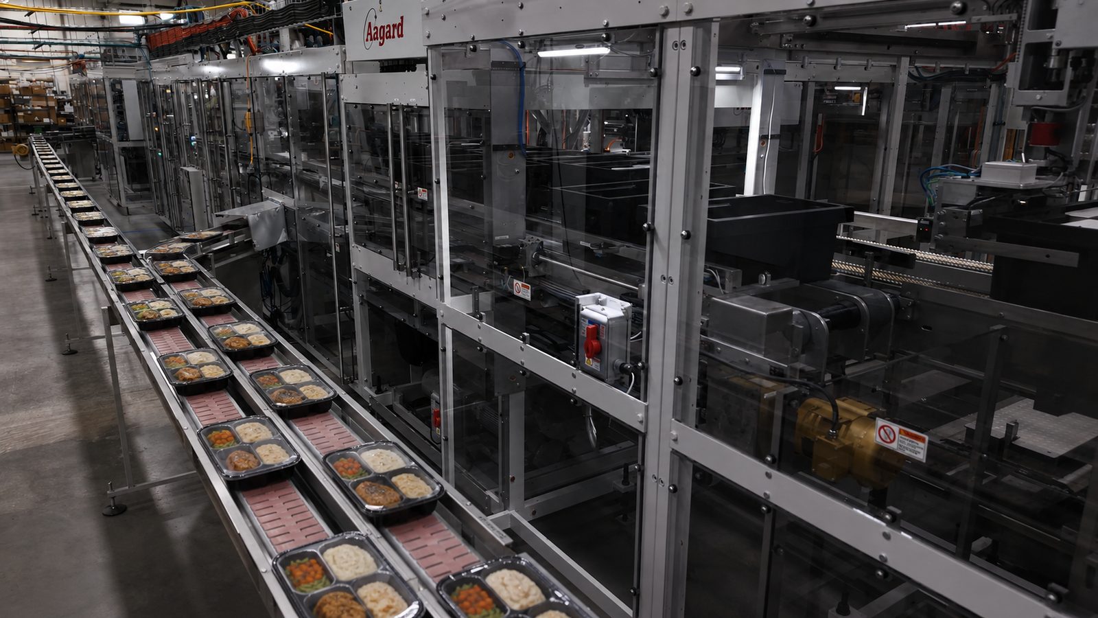 Aagard food packaging line running ready-meal trays