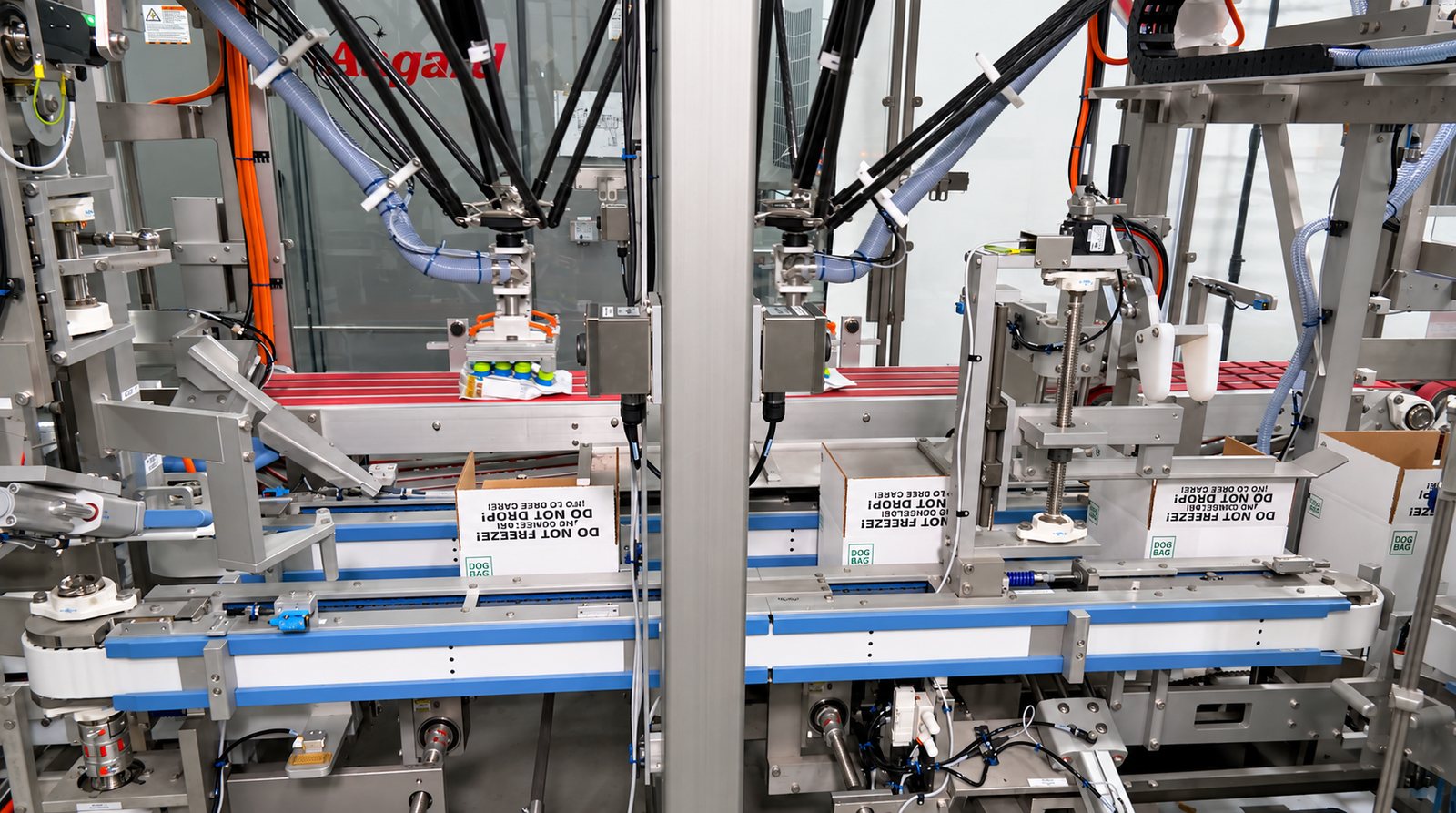 Aagard robotic packaging line running pet food cartons